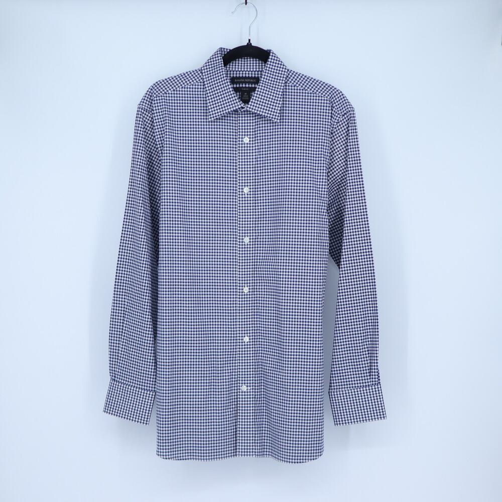 Banana Republic Slim Fit Button Up Shirt Blue White Gingham Long Sleeve Men's M
